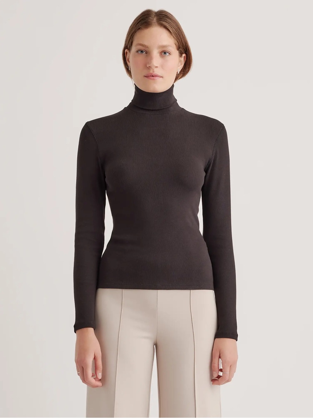 New Quince Womens Extra Small Black Organic Cotton Micro Rib Turtleneck Top NWT